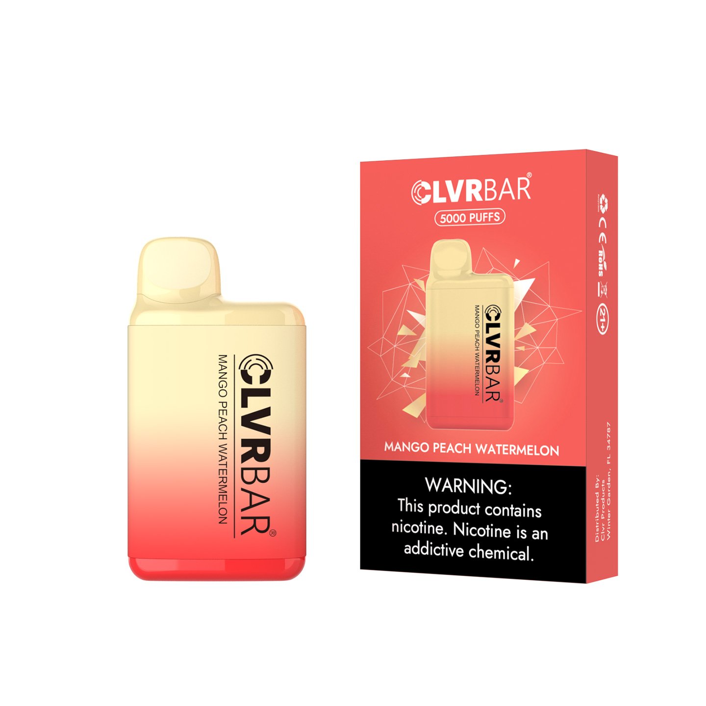 CLVRBAR Disposable Device (Mango Peach Watermelon - 5000 Puffs ...